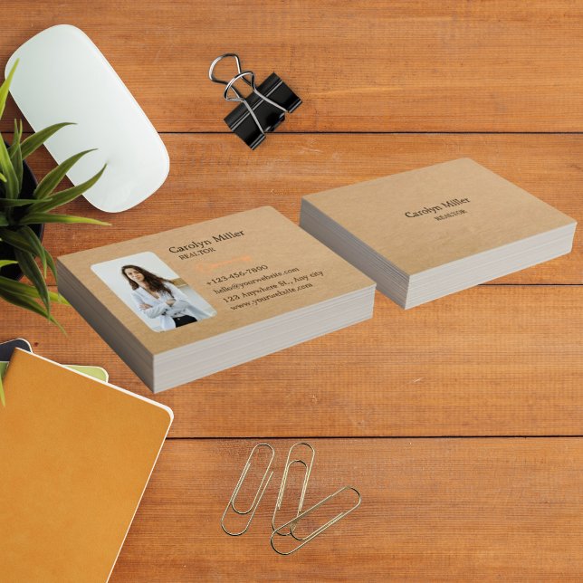 Tarjeta De Visita Personalizado Realtor Photo & Gold Key Kraft (Custom Realtor Photo & Gold Key Kraft Business Card)