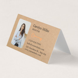 Tarjeta De Visita Personalizado Realtor Photo & Gold Key Kraft plega