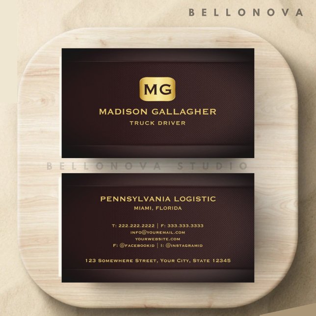 Tarjeta De Visita Personalizado Red Maroon Gold Transportation Profe (Custom Red Maroon Gold Transportation Professional Business Card)