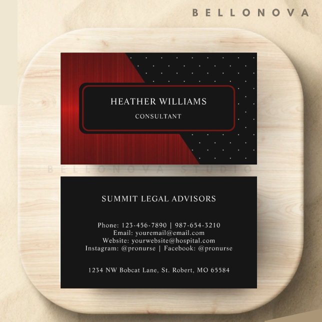 Tarjeta De Visita Personalizado Red Stripes Black White Dot Profesio (Custom Red Stripes Black White Dot Professional Business Card)