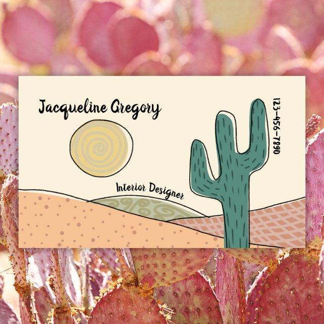 Tarjeta De Visita Personalizado Retro Desert Cactus Diseñador Interi (Subido por el creador)