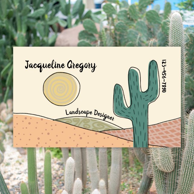 Tarjeta De Visita Personalizado Retro Desert Cactus Plantilla para P (Subido por el creador)