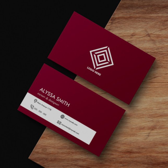 Tarjeta De Visita Personalizado Rojo Borgoña Elegante Simple Persona (Subido por el creador)