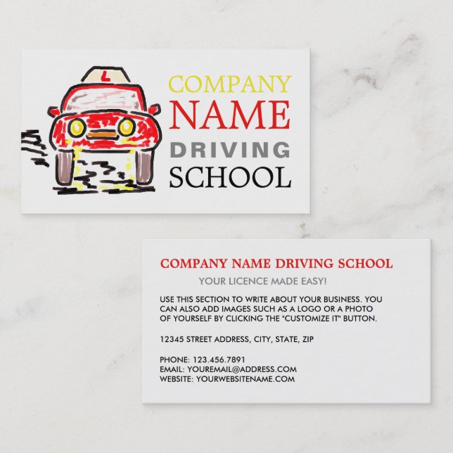 Tarjeta De Visita Personalizado Rojo, Escuela de Conducción, Instruc (Anverso / Reverso)