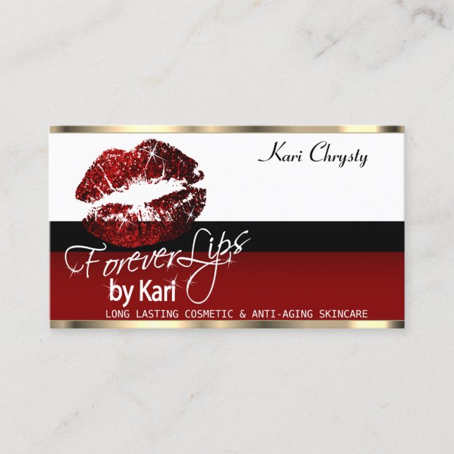Tarjeta De Visita Personalizado - Rojo, Negro y Blanco con Lip rojo  (Anverso)
