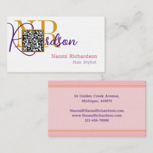 Tarjeta De Visita Personalizado Rosa y Oro, Código QR, Monograma / P