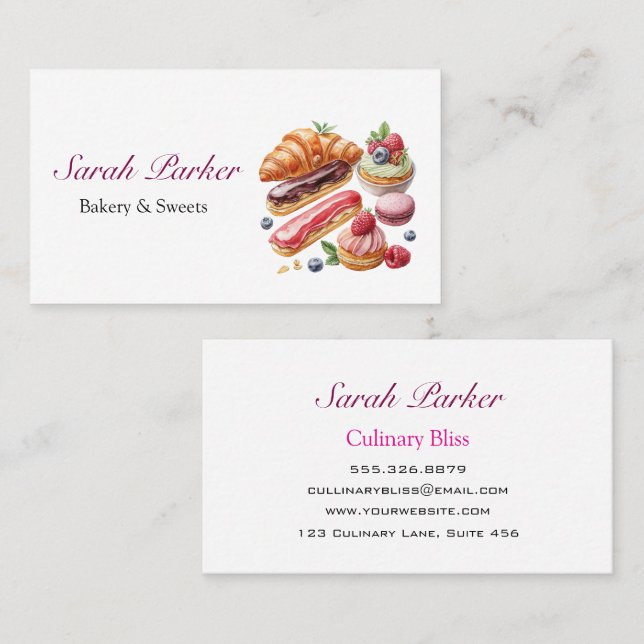 Tarjeta De Visita Personalizado Sencillo Pasteles Pastelería acuátic (Anverso / Reverso)