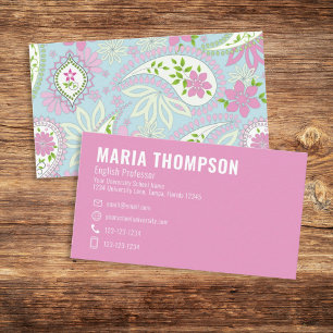 Tarjeta De Visita Personalizado Sencillo Y Elegante Paisley Azul Ros