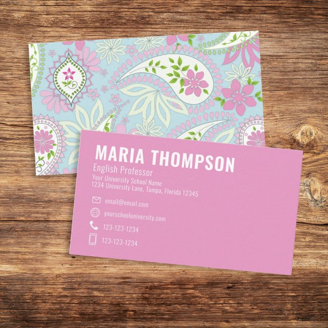 Tarjeta De Visita Personalizado Sencillo Y Elegante Paisley Azul Ros (Subido por el creador)