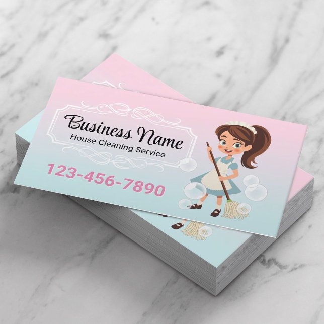 Tarjeta De Visita Personalizado Servicio de Limpieza de Maid Pastel  (Subido por el creador)