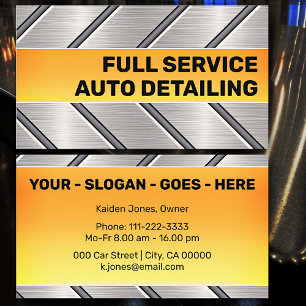 Tarjeta De Visita Personalizado Silver Bright Naranja Car Service Gu
