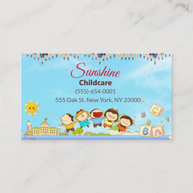 Tarjeta De Visita Personalizado Sunshine Niños Guardería infantil (Anverso)