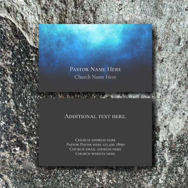 Tarjeta De Visita Personalizado Texto Iglesia cristiana Pastor Perso (Customize this business card template for a unique modern blue nebula contact card. Church pastor.)