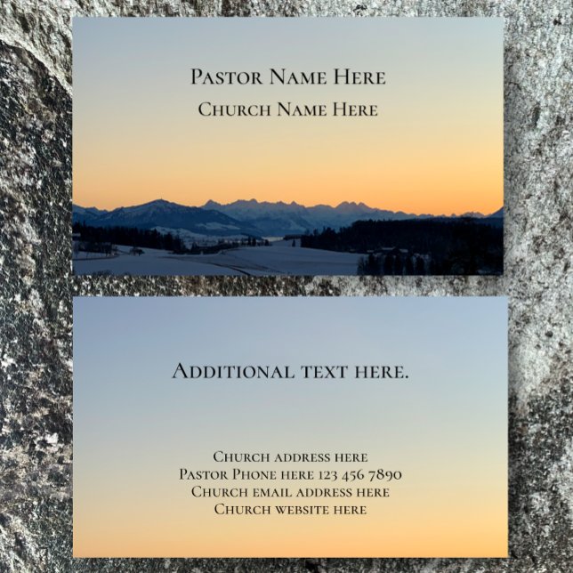 Tarjeta De Visita Personalizado Texto Iglesia cristiana Pastor Perso (Unique original Swiss mountain sunset photograph pastor church business calling card templates
)