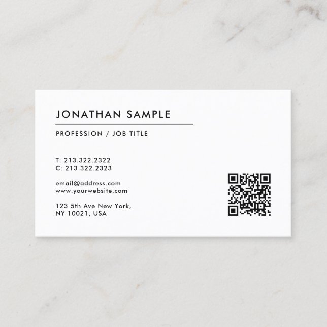 Tarjeta De Visita Personalizado Texto Plantilla simple moderna Códig (Anverso)