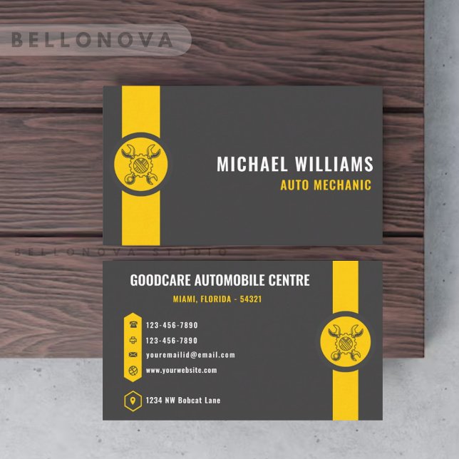 Tarjeta De Visita Personalizado Transporte amarillo negro gris oscur (Custom Dark Grey Black Yellow Transportation Business Card)