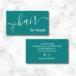 Tarjeta De Visita Personalizado Verde azulado de Hair Stylist Scisso