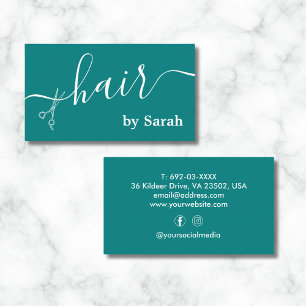 Tarjeta De Visita Personalizado Verde azulado de Hair Stylist Scisso