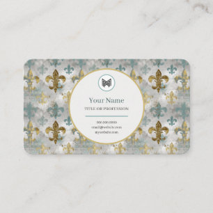 Tarjeta De Visita PERSONALIZADO Weathered Fleur de Lis Aqua Blue &