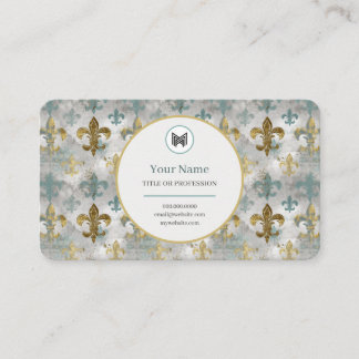 Tarjeta De Visita PERSONALIZADO Weathered Fleur de Lis | Aqua Blue &