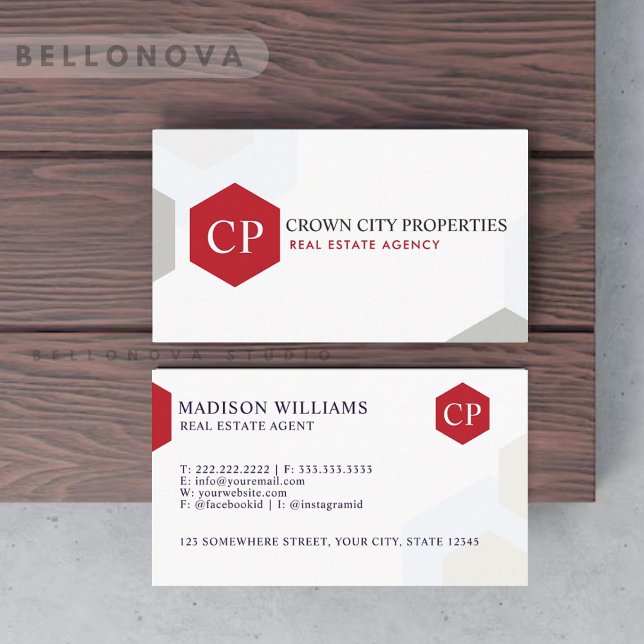 Tarjeta De Visita Personalizado White Black Red Inmobiliaria Agent (Custom White Black Red Real Estate Agent Business Card)