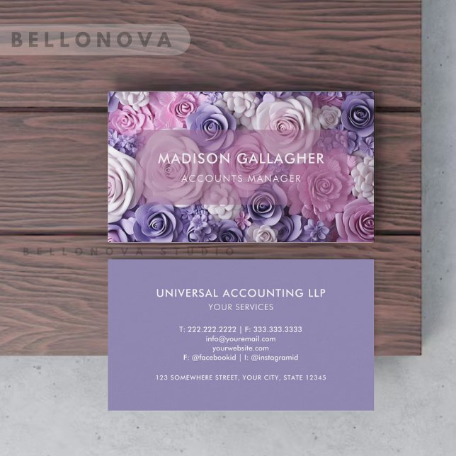 Tarjeta De Visita Personalizado White Pink Purple Blue Floral Profes (Custom White Pink Purple Blue Floral Professional Business Card)