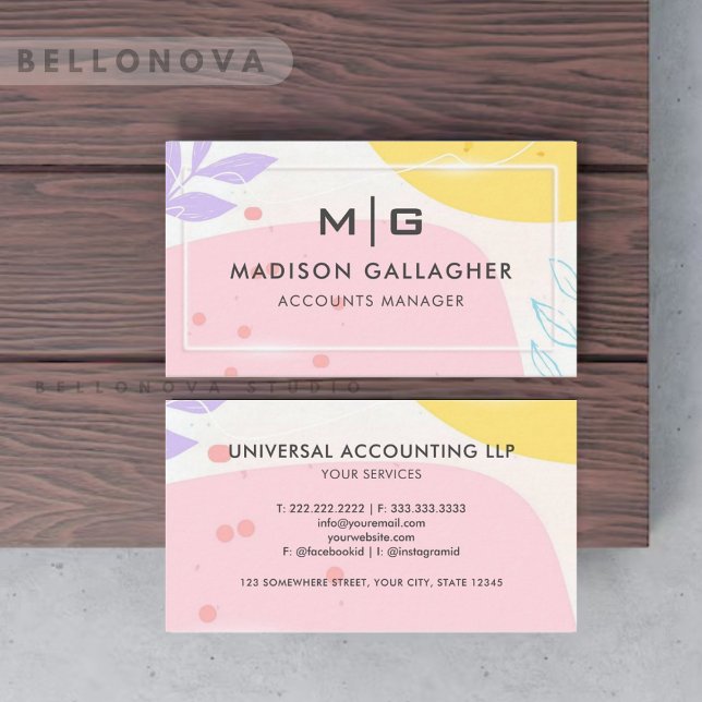 Tarjeta De Visita Personalizado White Pink Yellow Aesthetic Professi (Custom White Pink Yellow Aesthetic Professional Business Card)