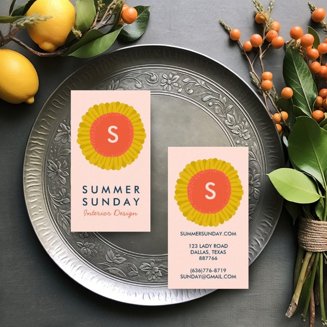 Tarjeta De Visita Personalizados de flores de margarita de girasol d (Custom business card with logo initials daisy design)