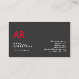 Tarjeta De Visita Personalizar Minimalista rojo gris monogramado ini