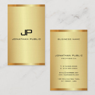 Tarjeta De Visita Personalizar Monograma Elegante Faux Gold Vertical