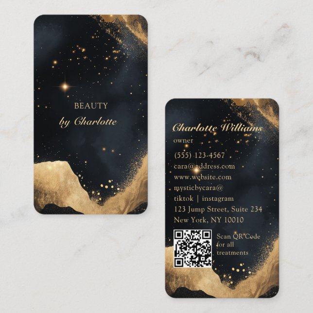 Tarjeta De Visita Personalized Black & Gold Galaxy QR Code (Anverso / Reverso)