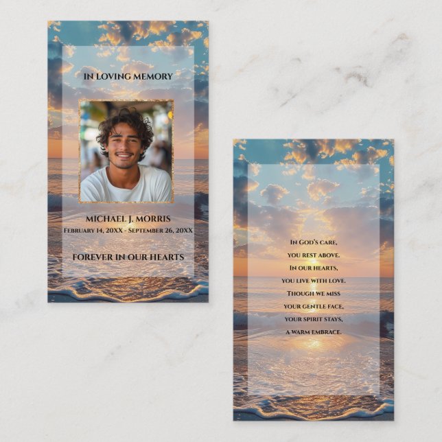 Tarjeta De Visita Personalized Funeral Prayer Card – Sunset Design (Anverso / Reverso)