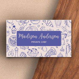 Tarjeta De Visita Personalized Hand Drawn Food QR Code Navy Blue