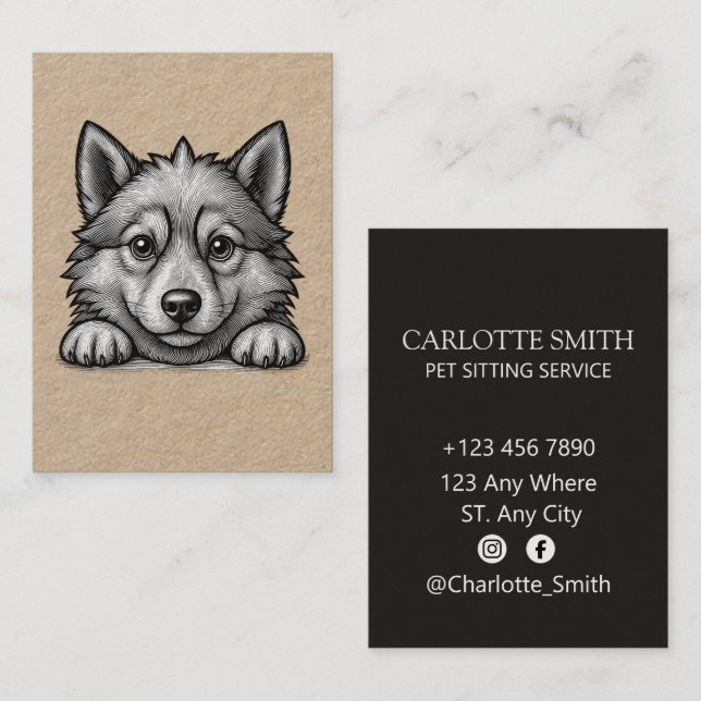 Tarjeta De Visita Personalized Veterinarian Husky Sketch (Anverso / Reverso)