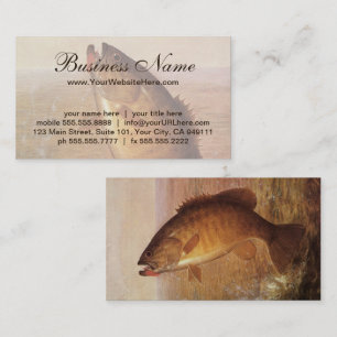 Tarjeta De Visita Pesca Vintage, Lubina de Boca Pequeña Saltando en 