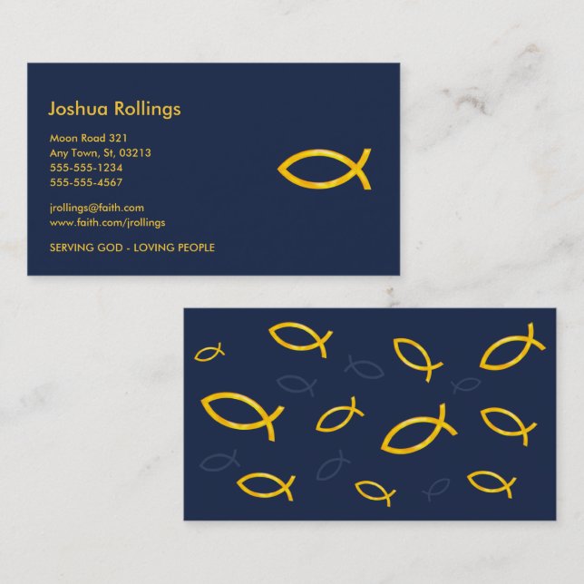 Tarjeta De Visita Pescado cristiano dorado | INSPIRADOR (Anverso / Reverso)