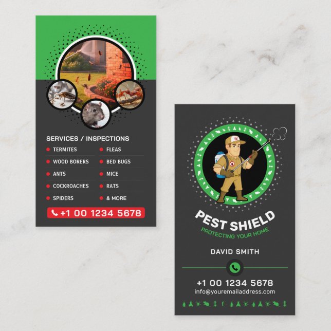 Tarjeta De Visita Pest control Service, Exterminator, Fumigation Bus (Anverso / Reverso)