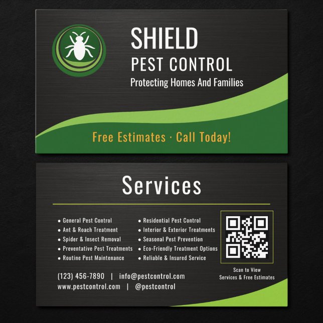 Tarjeta De Visita Pest Control Service QR Code Metallic (Subido por el creador)