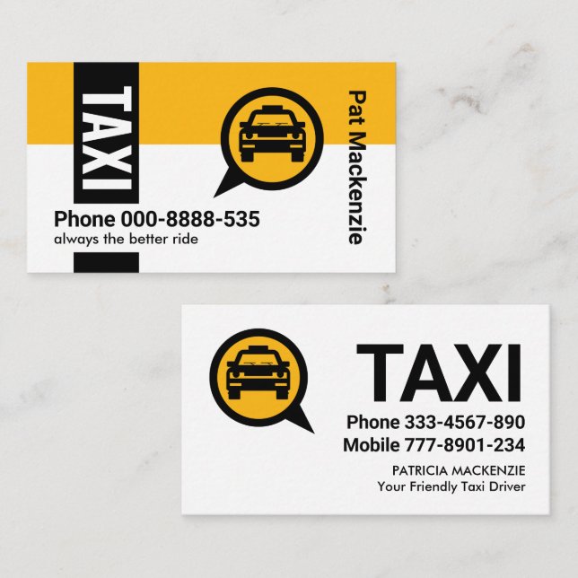 Tarjeta De Visita Pestaña negra en la capa amarilla del taxi (Anverso / Reverso)