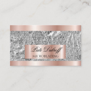 Tarjeta De Visita Pestañas & Cejas Microblading Brillo Rosa y Plata