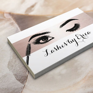Tarjeta De Visita Pestañas con Raya de Oro Rosa Maquilladora
