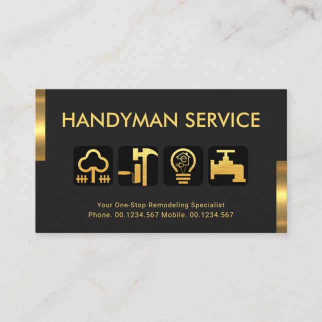 Tarjeta De Visita Pestañas de oro retro Iconos de herramientas de Ha (Anverso)