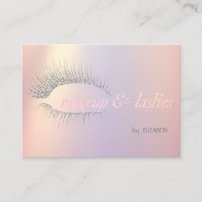 Tarjeta De Visita Pestañas Elegantes Modernas Plateadas con Brillo,  (Anverso)