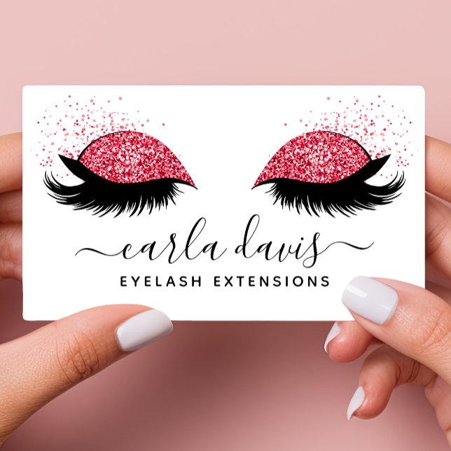 Tarjeta De Visita Pestañas Glitter Rojas Script Signature (Subido por el creador)