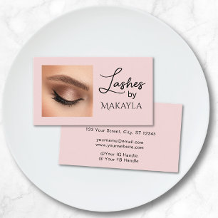Tarjeta De Visita Pestañas Postizas Escritura Negra Rosa Sonrojado