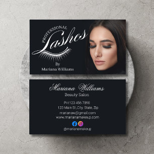 Tarjeta De Visita pestañas profesionales, foto elegante negra de bel