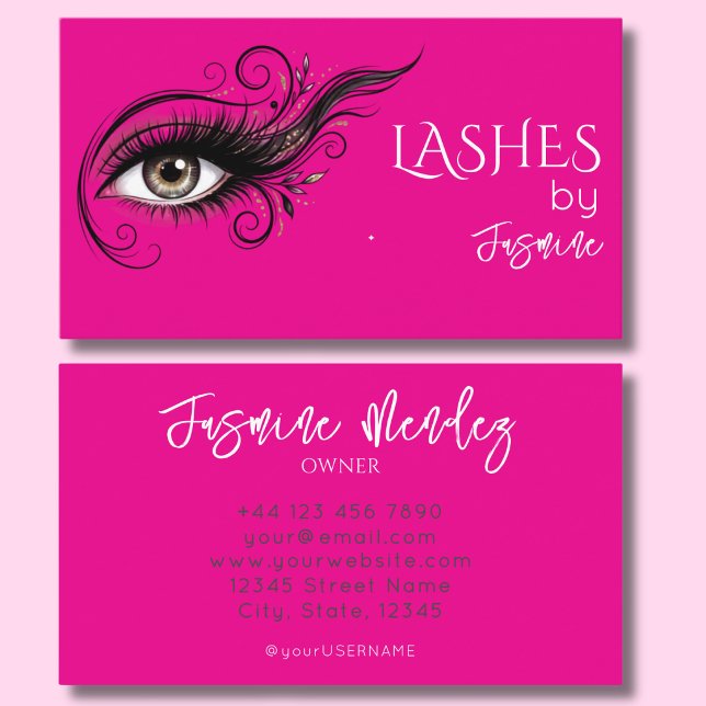 Tarjeta De Visita Pestañas Rosa Caliente Profesional Elegante Script (Subido por el creador)