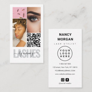 Tarjeta De Visita pestañas Tipografía 3 Foto Collage Código Qr Logo