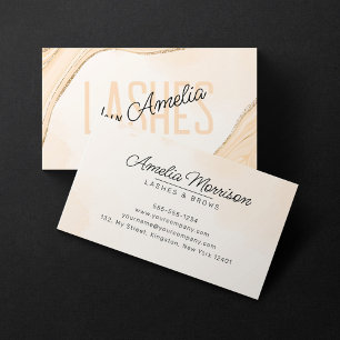 Tarjeta De Visita Pestañas y Cejas de Agata Brillante Dorado Beige M