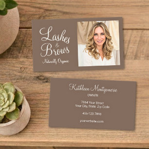 Tarjeta De Visita Pestañas y Cejas Foto Escritura Crema Marrón Mocha